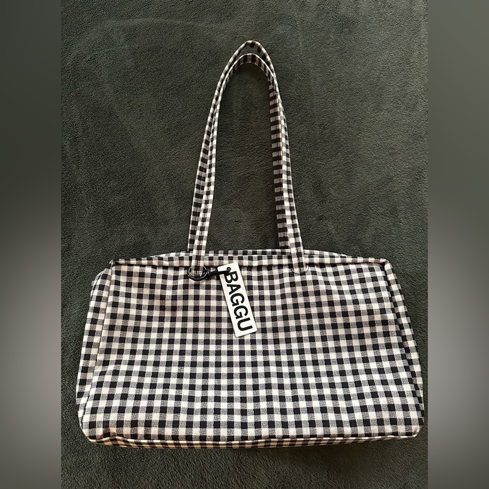 Medium Nylon Bowler Bag in Black & White Gingham NWT